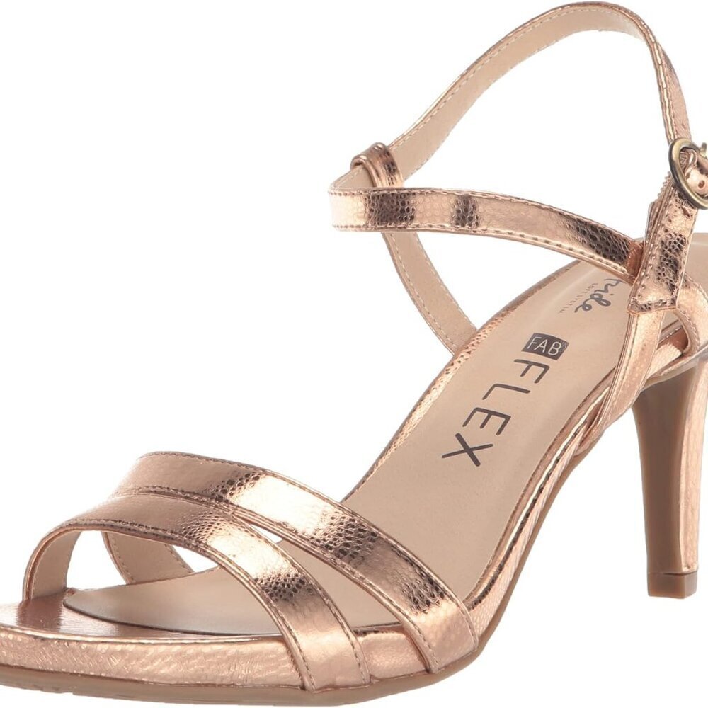 Women's Metallic Faux Leather Sandals 3-inch Heel Open Toe Adjustable Buckle